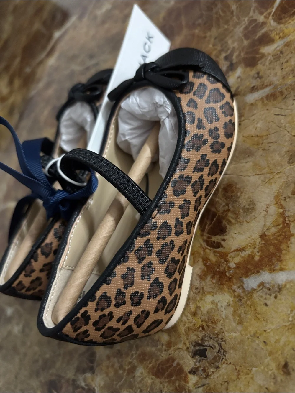 Janie and Jack Leopard Ballet Flats with Black Trim